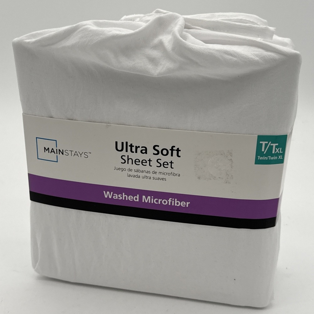 Mainstays Ultra Soft Washed Microfiber Sheet‎ Set T/Txl W/ Pillowcase  White